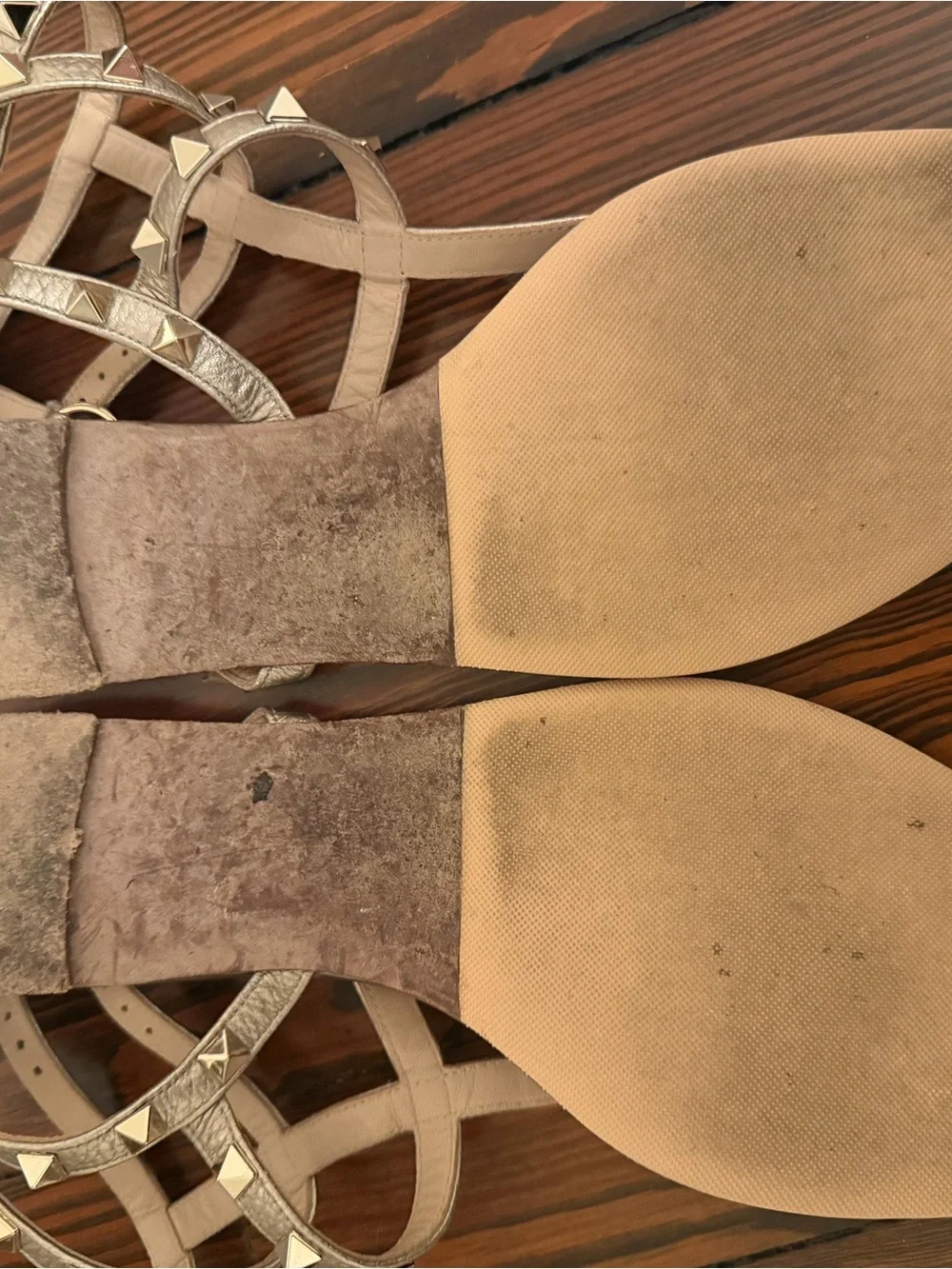 Valentino Gold Pyramid-Stud T-Strap Flat Sandals - Women